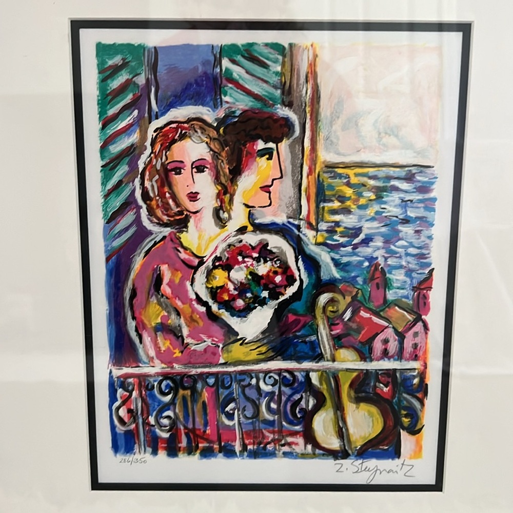 Gold Framed Abstract Lithograph Painting. Art by Zamy Steynovitz, 1998. - Picture 2 of 9